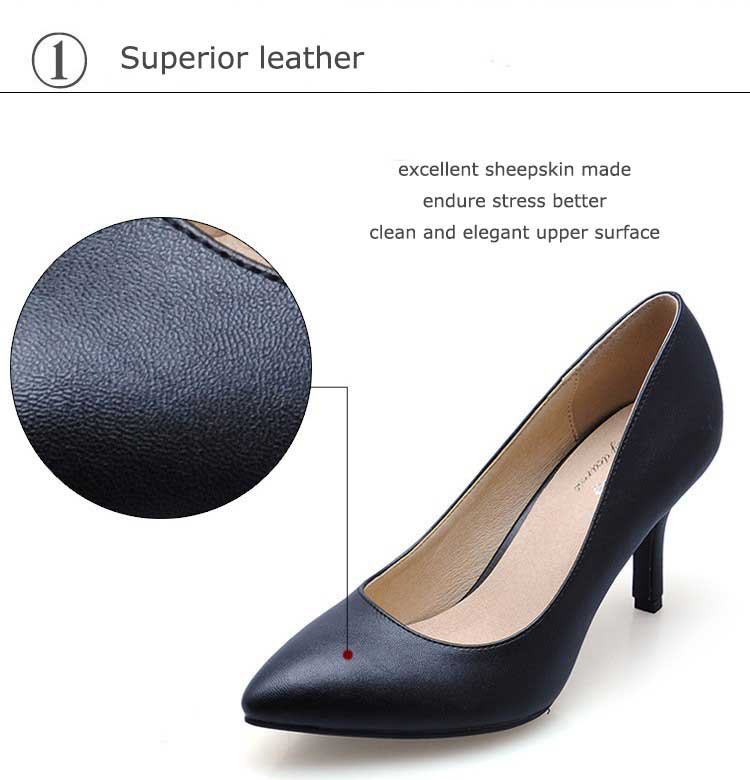 2 Inch Genuine Leather Thin Heel Pointed Pump