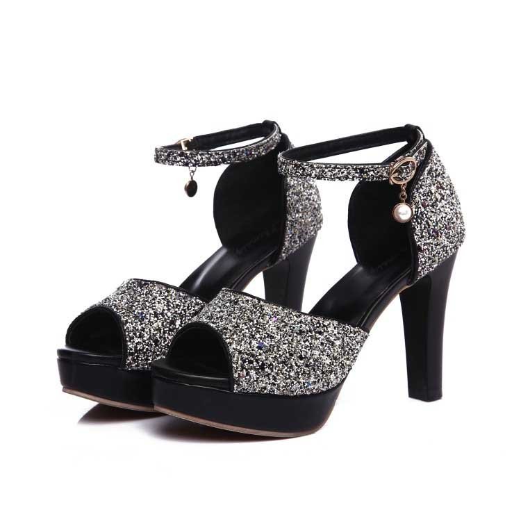 4 Inch Sequined Peep Toe Ankle Strap Sandal