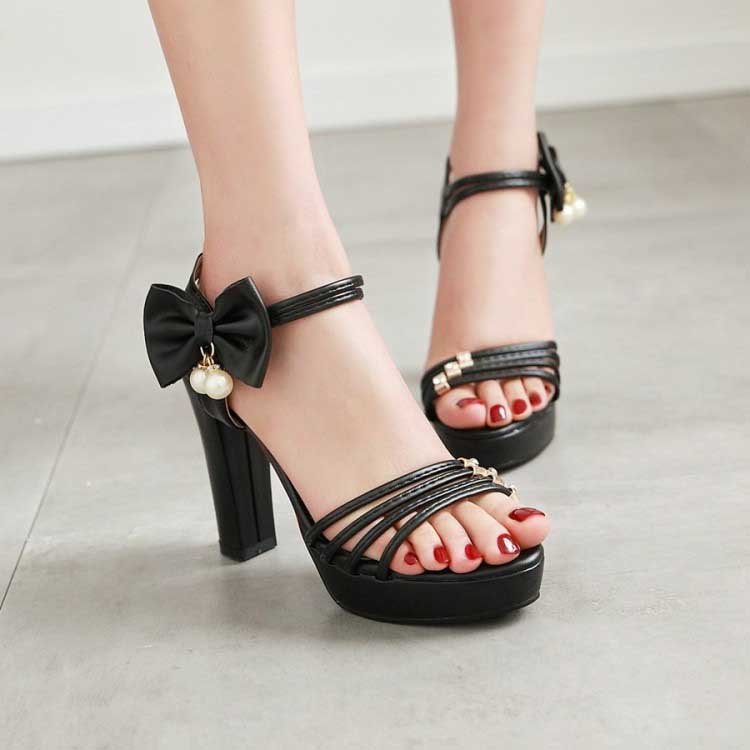 4 Inch Sweet Bowtie Square Heels Sandal