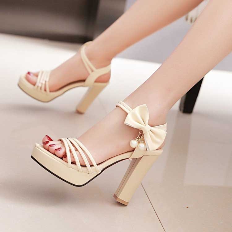 4 Inch Sweet Bowtie Square Heels Sandal