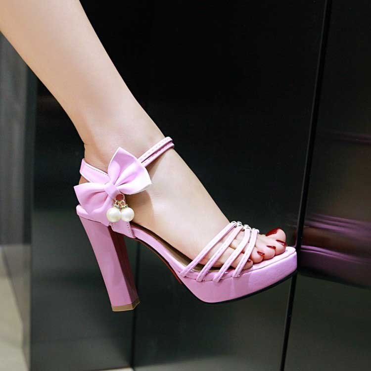 4 Inch Sweet Bowtie Square Heels Sandal