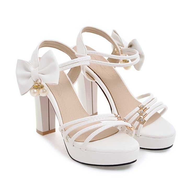 4 Inch Sweet Bowtie Square Heels Sandal