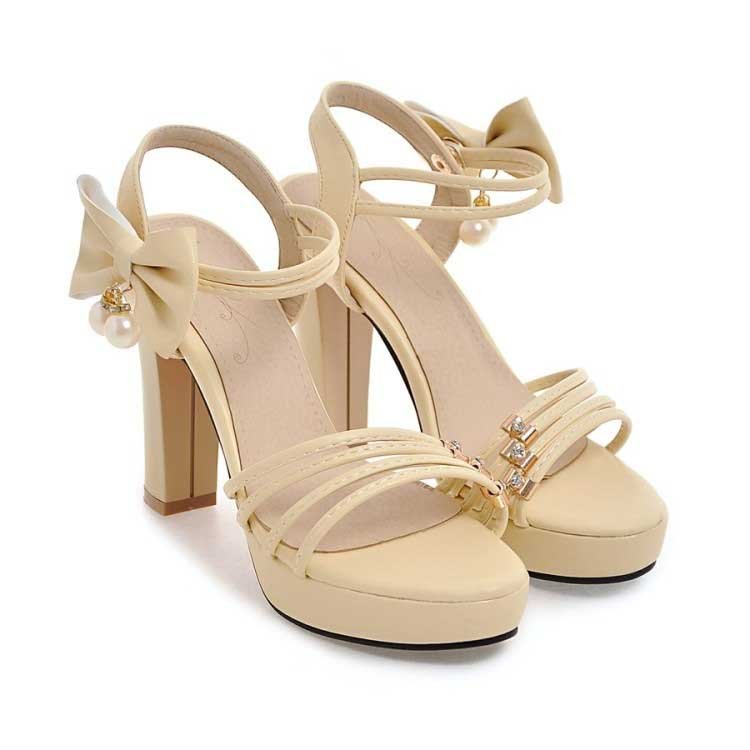 4 Inch Sweet Bowtie Square Heels Sandal