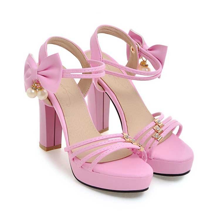 4 Inch Sweet Bowtie Square Heels Sandal