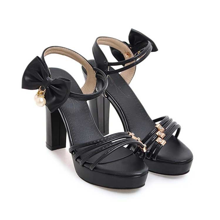 4 Inch Sweet Bowtie Square Heels Sandal