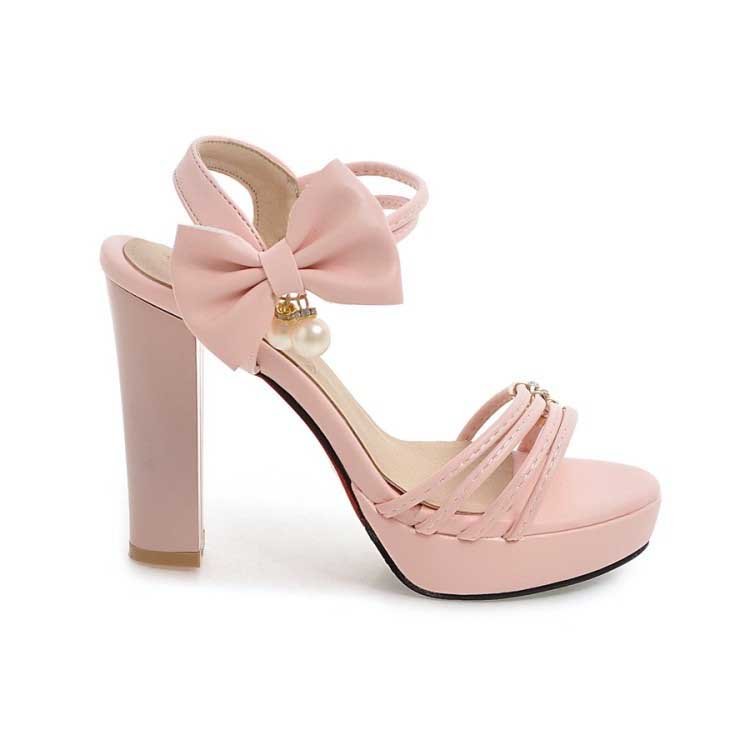 4 Inch Sweet Bowtie Square Heels Sandal