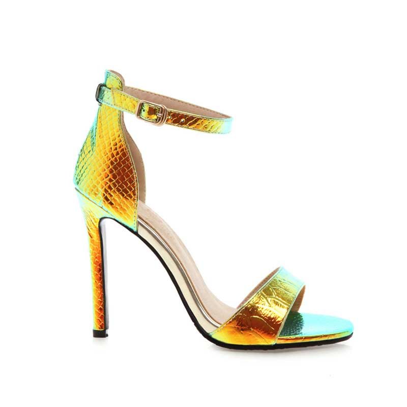 4 Inch Ankle Strap Lace Shiny Sandal