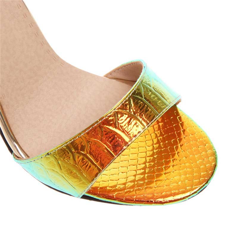 4 Inch Ankle Strap Lace Shiny Sandal