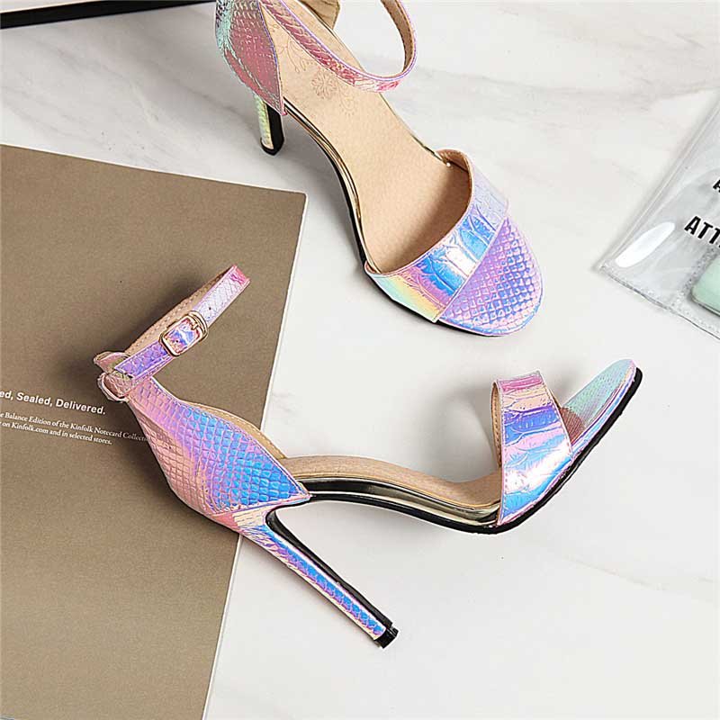 4 Inch Ankle Strap Lace Shiny Sandal