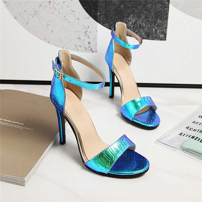 4 Inch Ankle Strap Lace Shiny Sandal