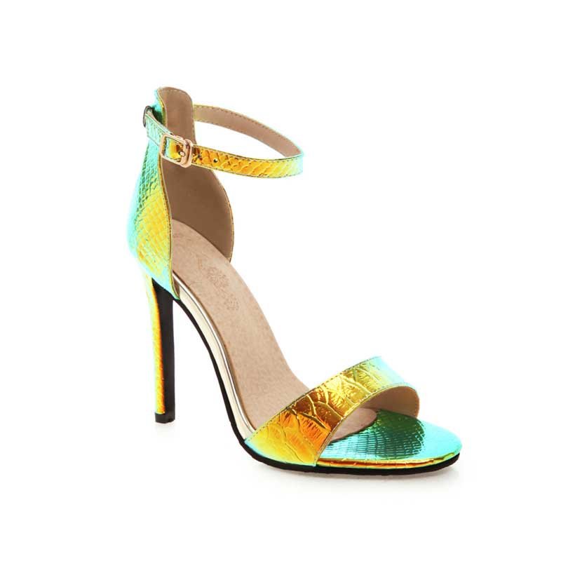 4 Inch Ankle Strap Lace Shiny Sandal