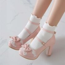 3 Inch Sweet Lolita Princess Ankle Strap Bowtie Pump-0