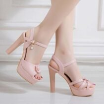 4.3 Inch Sweet Flower Leather Ankle Strap Sandal-0