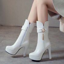 4.7 Inch Elegant Chain Flower Crystal Ankle Boot-0