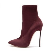 4.7 Inch Flock Thin High Heel Ankle Boot-61225