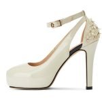 4 Inch Ankle Straps Sweet Flower Pump-0