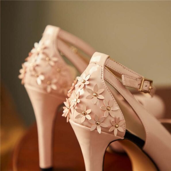 4 Inch Ankle Straps Sweet Flower Pump-60950