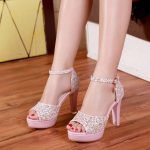 4 Inch Sequined Peep Toe Ankle Strap Sandal-0