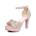 4 Inch Sequined Peep Toe Ankle Strap Sandal-0