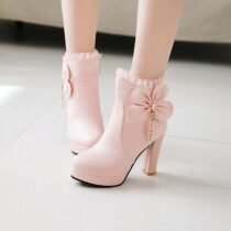 4 Inch Sweet Ankle Bowtie Ruffles Pump-0