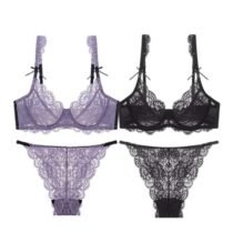 Crossdresser 2 Bra Set Embroidery Ultra-Thin Transparent Lace Flora Bra And Panty Set-0