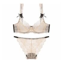 Crossdresser 2 Bra Set Embroidery Ultra-Thin Transparent Lace Flora Bra And Panty Set-61553