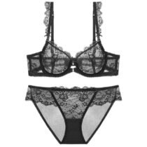 Crossdresser 2 Pcs Intimates Unlined Lace Flora Ultra-Thin Underwear Bra and Panty Set-61685