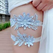 Crossdresser 2 Pcs Set Wedding Garter Pearl Embroidery Garter Belt-0