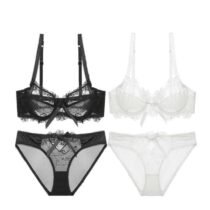 Crossdresser 2 Set Deep V Ultra-Thin Lace Adjustable Push Up Bra and Panty Set-0