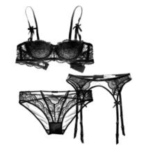 Crossdresser 2 Set Embroidery Half Cup Lingerie Bra And Panty With Garters-61746