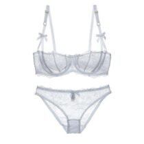 Crossdresser 2 Set Lace Ultra-Thin Transparent Half Cup For Women Bra Panty Set-61768