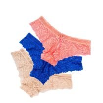 Crossdresser 3 Pcs Low-Rise Floral Lace Transparent Underwear Low-Waist Panties-0