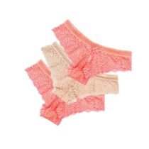 Crossdresser 3 Pcs Low-Rise Floral Lace Transparent Underwear Low-Waist Panties-61912