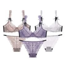 Crossdresser 3 Sets Lace Flora Embroidery Ultra-Thin Transparent Bra Sets-0