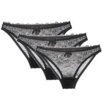 Crossdresser 3pcs Lace Flora Low-Waist Hollow Bow Transparent Panties-62011