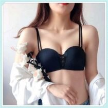 Crossdresser Autumn and Winter Smooth No Trace Seamless Gathered Solid Bra-0