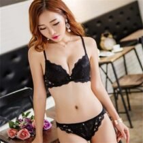 Crossdresser Bowknot Lace Flora Embroidery Bra With Brief Sexy Lingerie Set-62624