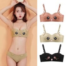 Crossdresser Cute Expression Gathered Without Steel Ring Push Up Invisible Bra Set-0