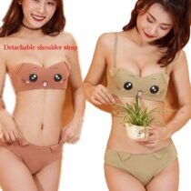 Crossdresser Cute Expression Gathered Without Steel Ring Push Up Invisible Bra Set-62971