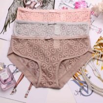 Crossdresser Heart Embroidered Lace Hollow Cotton Panty-0