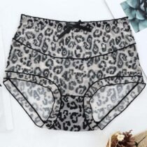 Crossdresser High Waist Leopard Cotton Transparent Sanitary Seamless Panty-63909