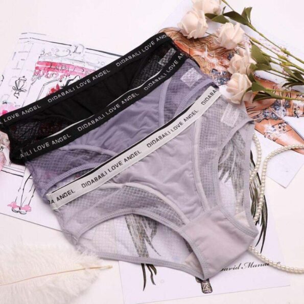 Crossdresser Hollow Out Transparent Letter Crotch Cotton Panty-64105