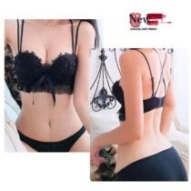 Crossdresser Lace Embroidery Push up Deep V Gather Bra Panties Set-64439