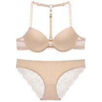 Crossdresser Lace Front Buckle Gather Y-Line Straps Underwear Bra Panty Set-64734