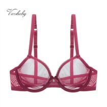 Crossdresser Unlined Underwear Transparent 3 4 Cup Yarn Lace Underwire Solid Bra-0