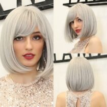 10 Inch Synthetic Short Straight Bob Wigs Ombre Wigs with Bangs-0