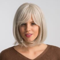12 inch Creamy White Synthetic Natural Headline Wigs With Bangs-0