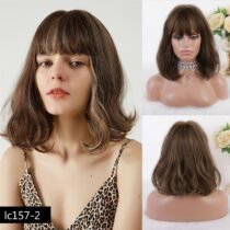 12 Inch Synthetic Highlight Natural Wave Lolita Bob Wigs With Bangs-0