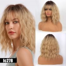 16 Inch Synthetic Ombre Water Wave Wigs with Air Bangs-0
