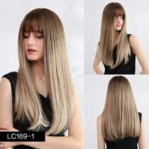 18 Inch Long Straight Synthetic Heat Resistant Wig with Bangs-0